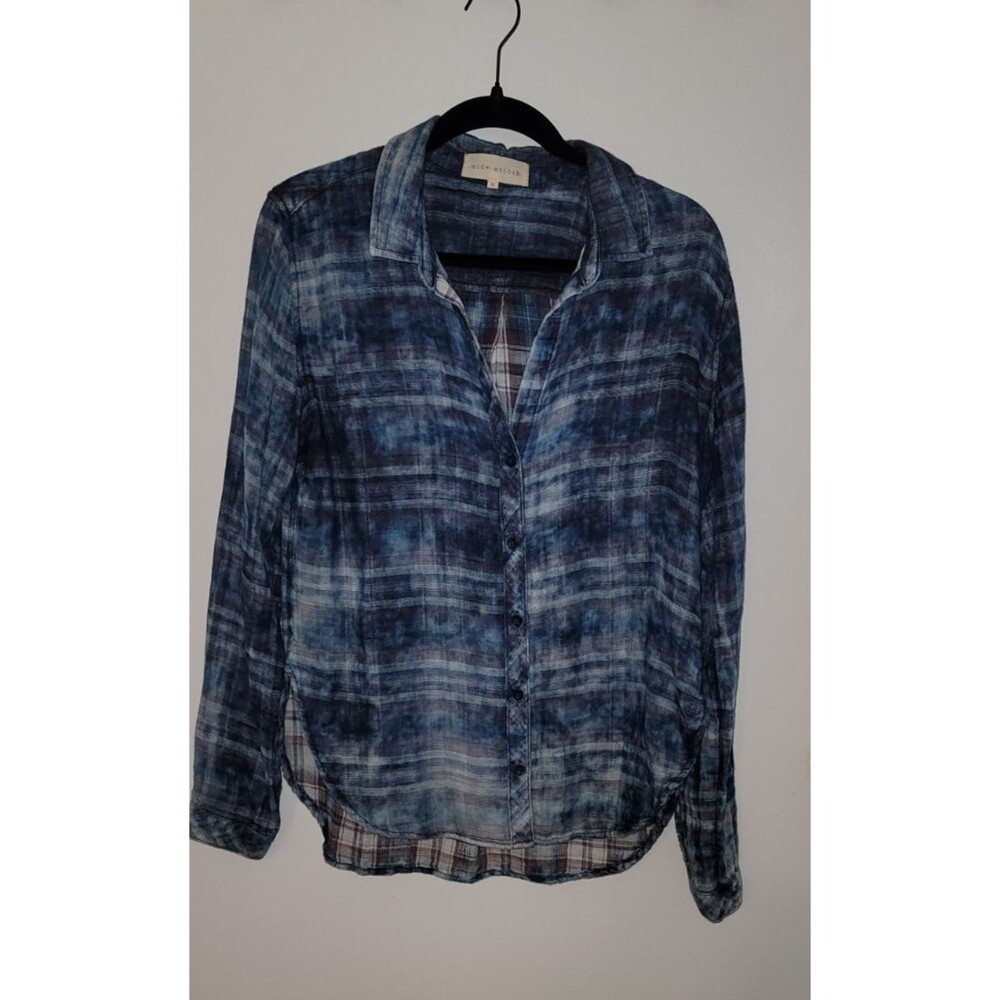 Side Stitch Womens M Allover Plaid Button Front Lightweight Flannel Shirt Top